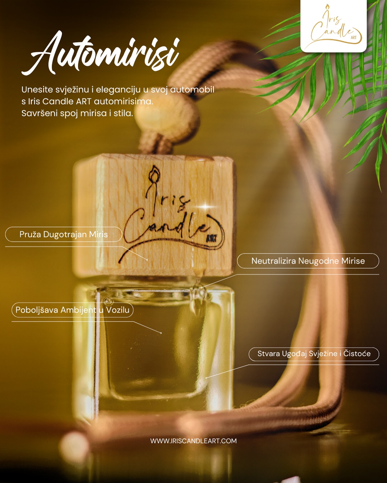 ✨ Automirisi koji osvježavaju svaki trenutak vožnje! ✨Unesi stil i eleganciju u svoj automobil uz Iris Candle ART mirise.
💨 Dugotrajan miris
🚫 Neutralizira neugodne mirise
🚘 Poboljšava ambijent
🌿 Osjećaj čistoće i svježine👉 Dostupno sada na iriscandleart.com
#Automirisi #MirisnaVožnja #IrisCandleArt